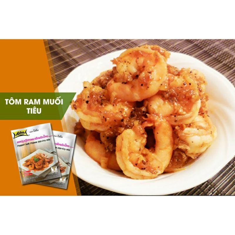 Gói Gia vị tôm rang muối tiêu Lobo Thái 50gr. Pepper Salt Prawn Stir-Fry Mix. Hải sản. NK chính hãng