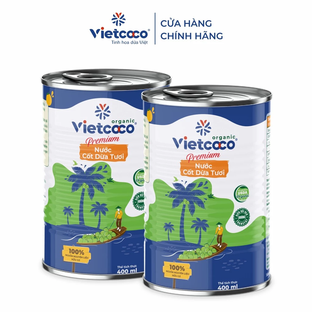 [COMBO 2 LON] Nước cốt dừa tươi ORGANIC Vietcoco - Lon 400ml