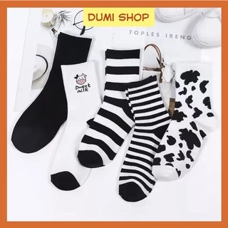 Set 5 Tất Vớ Nữ Cổ Cao Họa Tiết Bò Sữa Trẻ Trung Năng Động - Dumi Shop