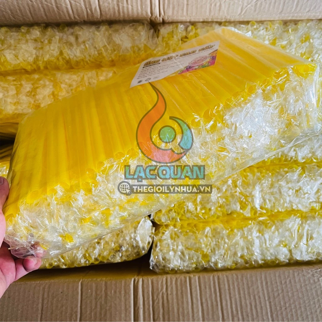 1Kg ống hút trà sữa trân châu phi 12 Màu Vàng, ống hút trà sữa bọc màng từng ống