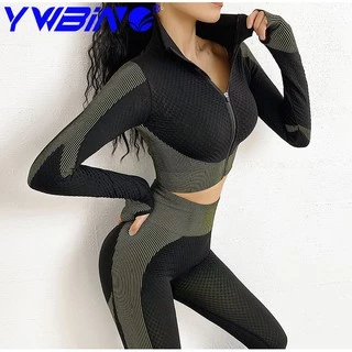 Set quần áo tập yoga YWBIN chất liệu spandex - Bộ tập thể thao dành cho nữ thấm hút mồ hôi, vận động thoải mái
