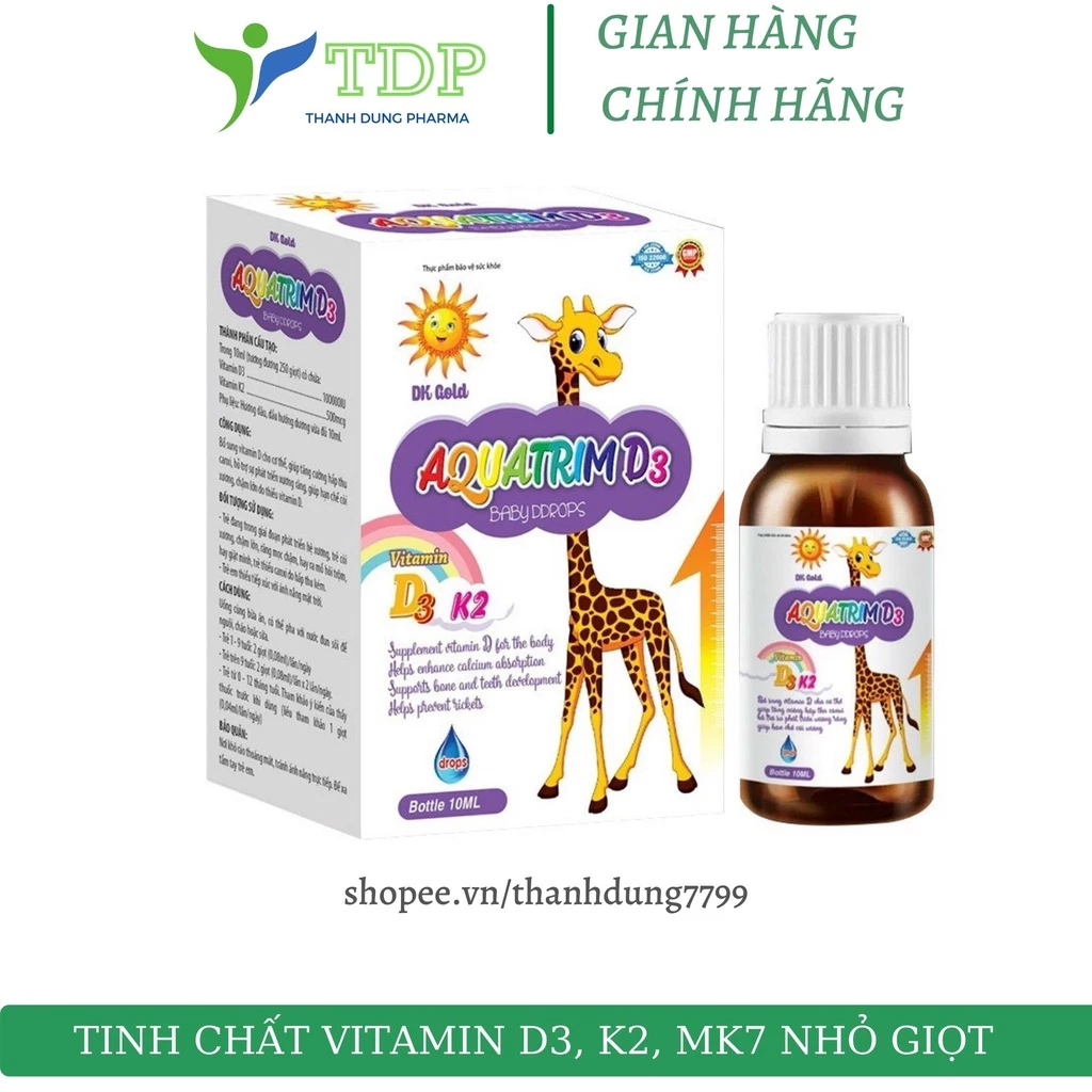 Tinh chất Vitamin D3, K2 Aquatrim nhỏ giọt tăng hấp thu canxi giúp chắc khỏe xương răng - Chai 20ml