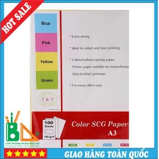 Bìa Ngoại khổ A3 T&T Bìa Dày, Giấy Đẹp, Láng, Mịn có màu Xanh Dương/ Hồng / vàng / Trắng / xanh lá