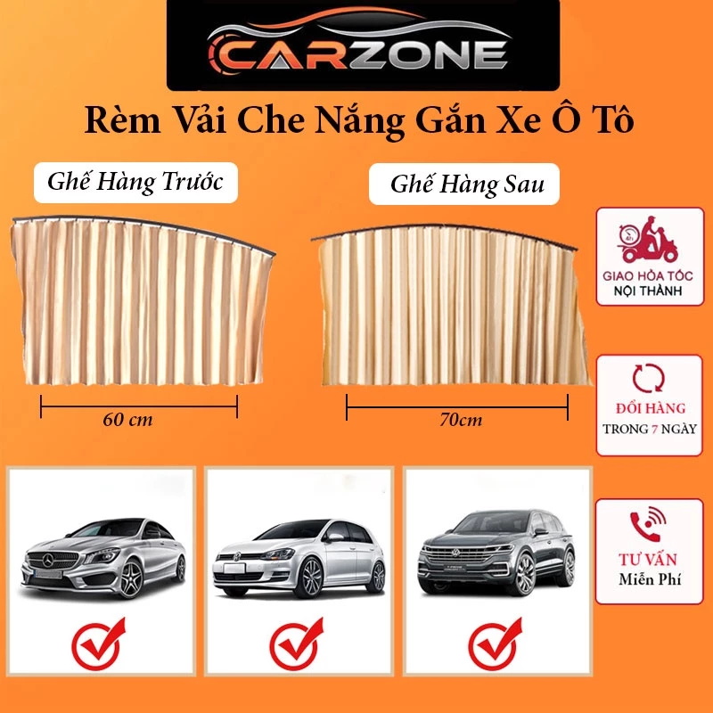 Bộ 4 Tấm Rèm Cửa Ô Tô Bằng Vải  Che Nẳng Hiệu Quả - Gắn Nam Châm Tặng Kèm Băng Dính