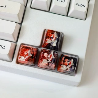 Nút bàn phím cá koi đen đỏ, keycap cá koi sắc màu