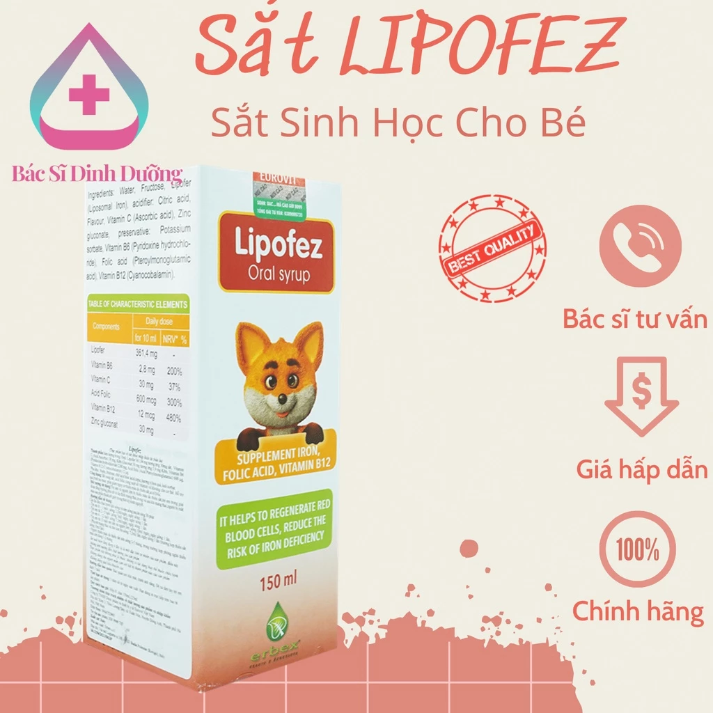 [Chính Hãng]  Sắt sinh học có bao vi nang dễ hấp thu Lipofez Oral Syrup cho trẻ từ sơ sinh lọ 150ml