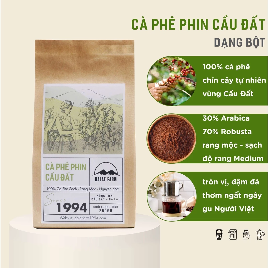 Cà Phê Phin Cầu Đất Dalat Farm - Túi 250Gr (Dạng bột)