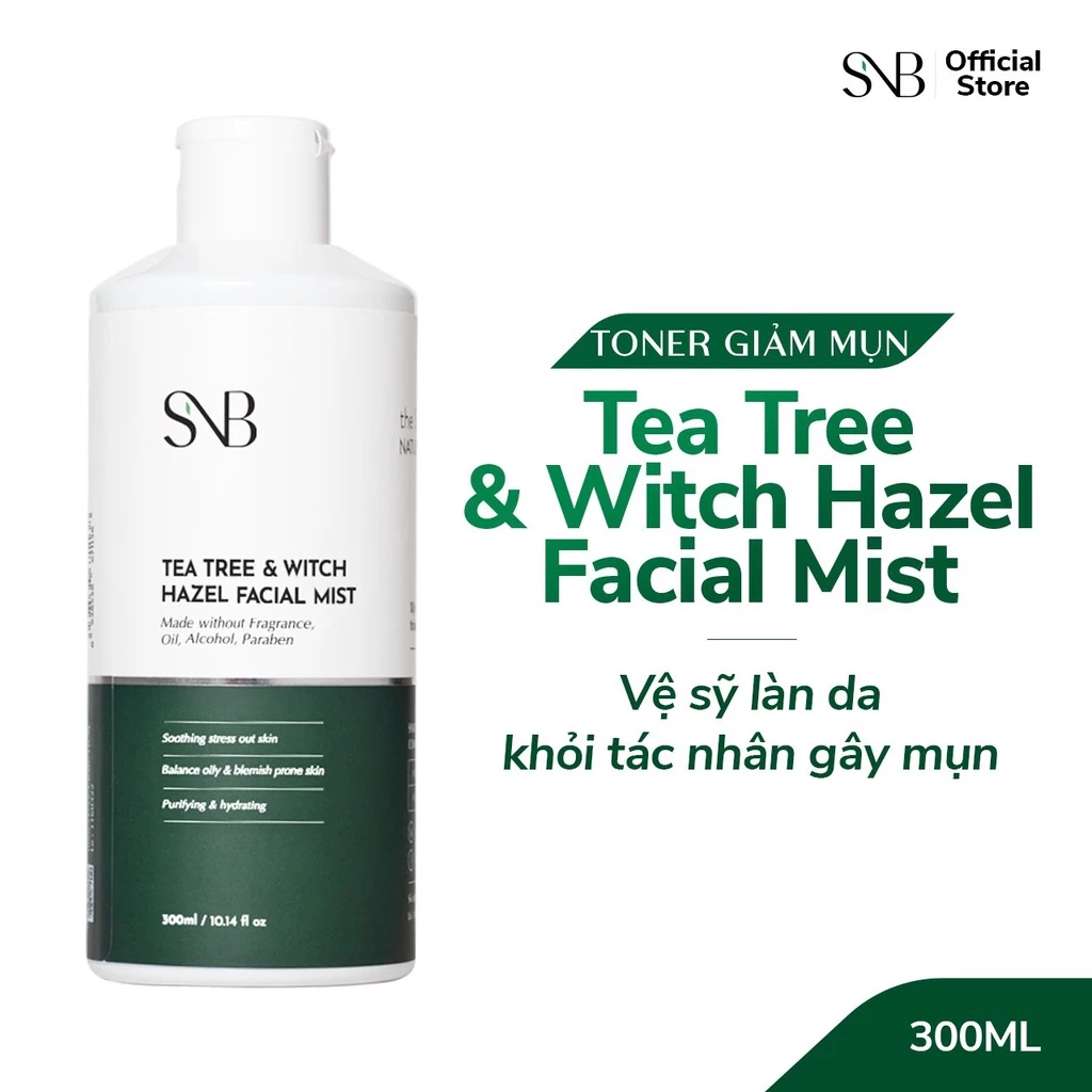 Nước Dưỡng Da Cấp Ẩm SNB Giúp Trắng Da, Se Khít Lỗ Chân Lông, Toner Tea Tree & Wich Hazel Facial Mist 300ml