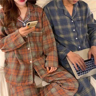 Bộ đồ ngủ pijama hoạt tiết caro dành cho nam nữ chất liệu cotton dày dặn phù hợp các cặp đôi gia đình