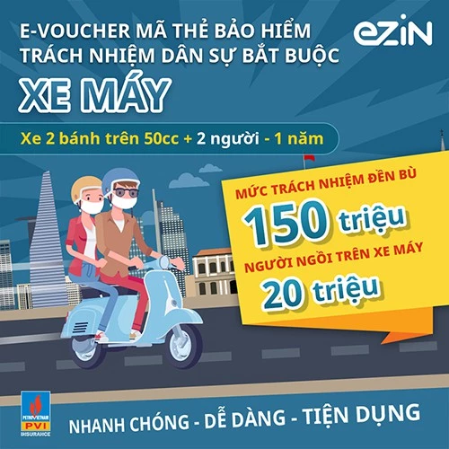 TOÀN QUỐC [E-Voucher] Bảo hiểm Trách nhiệm dân sự Bắt buộc xe máy trên 50cc Ezin PVI và người ngồi sau xe - 1 năm