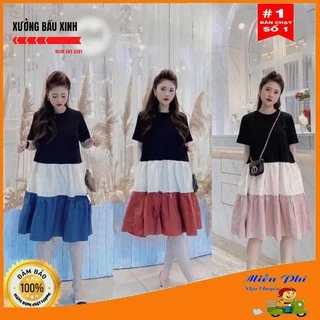 Váy bầu thời trang thiết kế chất cotton 100% co giãn tốt pha đũi hàng freesize từ 45 đến 70kg