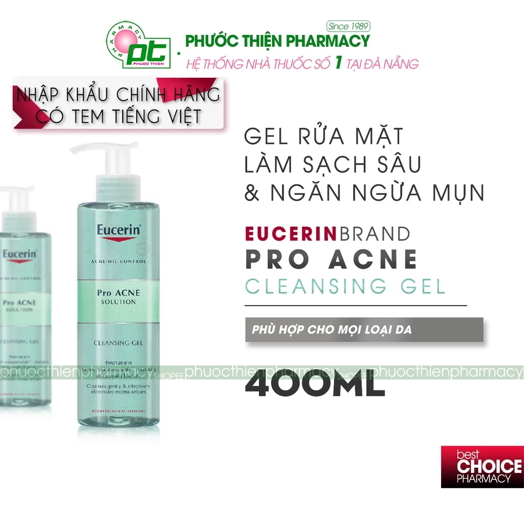 Gel Rửa Mặt Dành Cho Da Nhờn Mụn Eucerin ProAcne Cleansing Gel 400ml