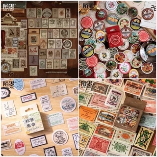 [S08] hộp nhãn dán sticker 46 miếng hình tem hoa cổ điển vintage trang trí sổ bullet journal winzige