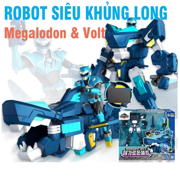 Mô hình biệt đội siêu nhân nhí miniforce robot siêu khủng long cá mập Megalodon và Siêu nhân Volt