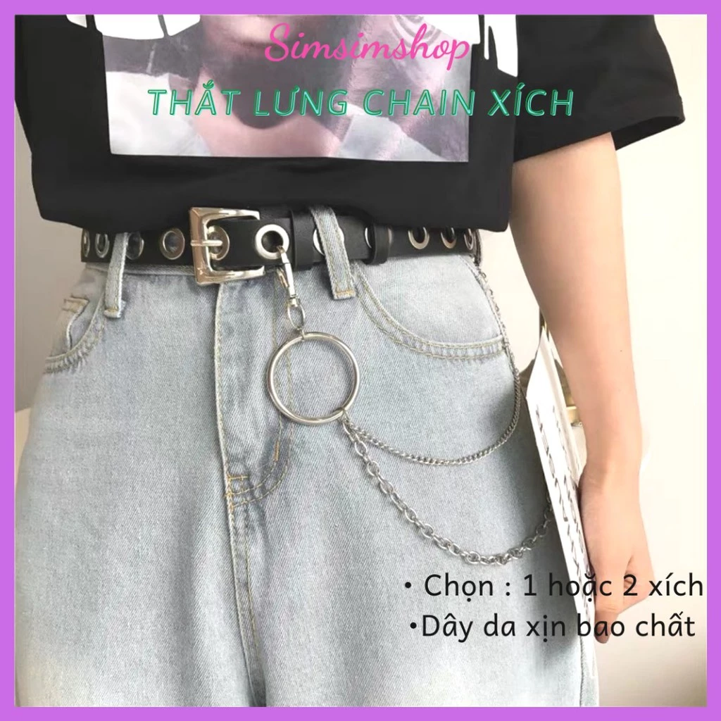 Thắt lưng XÍCH tặng kèm CHAIN Da đẹp Nam Nữ Loại 1 - Dây nịt Xích nhiều lỗ kèm CHain SIMSIMVINTAGE