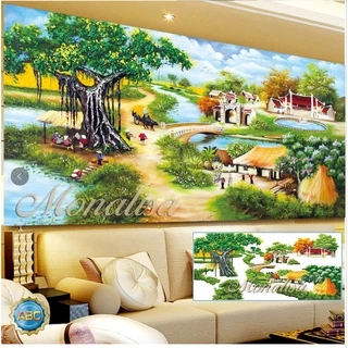 Tranh đính đá đồng quê KT:150x80cm,tranh gắn đá chưa gắn.