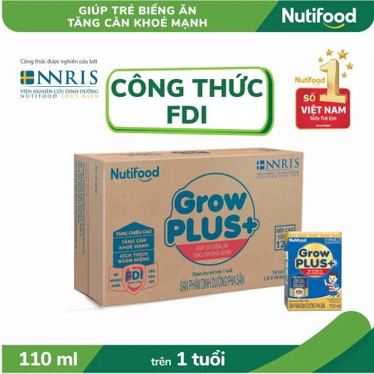 Thùng 48 Hộp SBPS NutiFood Grow Plus+ Tăng Cân Khỏe Mạnh 110ml (xanh)