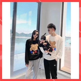 Áo Gia Đình Thu Đông Familylove - Hoodie Gia Đình Họa Tiết Gấu Bear Đáng Yêu Nỉ Da Cá Cao Cấp