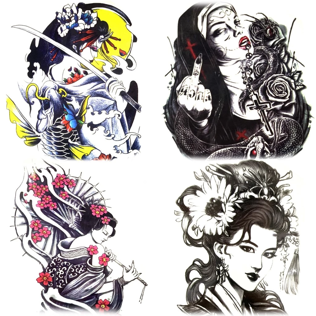 Hình Xăm Dán Geisha, Gái Nhật, Cô Gái Chụp Ảnh, Đóng Phim, Dễ Dàng Tẩy Xóa - Dùng 2-5 Ngày BST 6 (21x15cm)