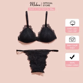 Set đồ lót bralette ren hoa đen lông mi áo không gọng có mút quần dây thiết kế không gọng mút mỏng sexy quyến rũ A090C