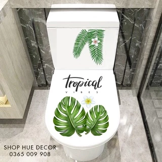 Miếng dán bồn cầu lá Tropical ệu decal siêu bền không thấm nước