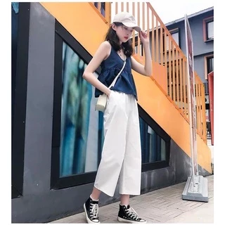 quần culottes ống rộng dáng lỡ cúc khóa chun lưng chất đũi siêu xinh