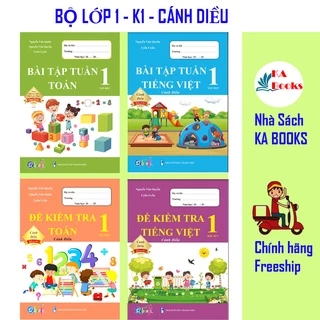 Sách - Combo Bài Tập Tuần, Đề Kiểm Tra Toán - Tiếng Việt Lớp 1 - Học Kì 1 - Cánh Diều (4 cuốn)