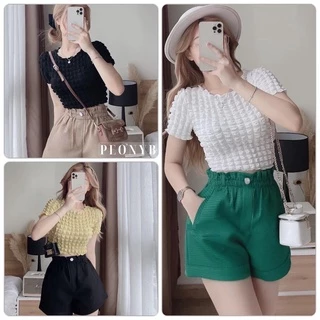 Áo Croptop Chất Caro Xốp Nữ Thun kiểu body cộc tay dáng ôm viền bèo tiểu thư đường phố hàn quốc. CL02