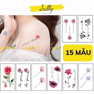 Hình xăm dán tạm thời hoa chữ kí cho nữ, miếng dán chống nước, an toàn bền đẹp JULLY Tattoo chất