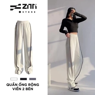 Quần Ống Rộng Nữ ZInti Cạp Chun Cao Kẻ Sọc 2 Bên Chất Poly Hai Da Màu Trắng QD36