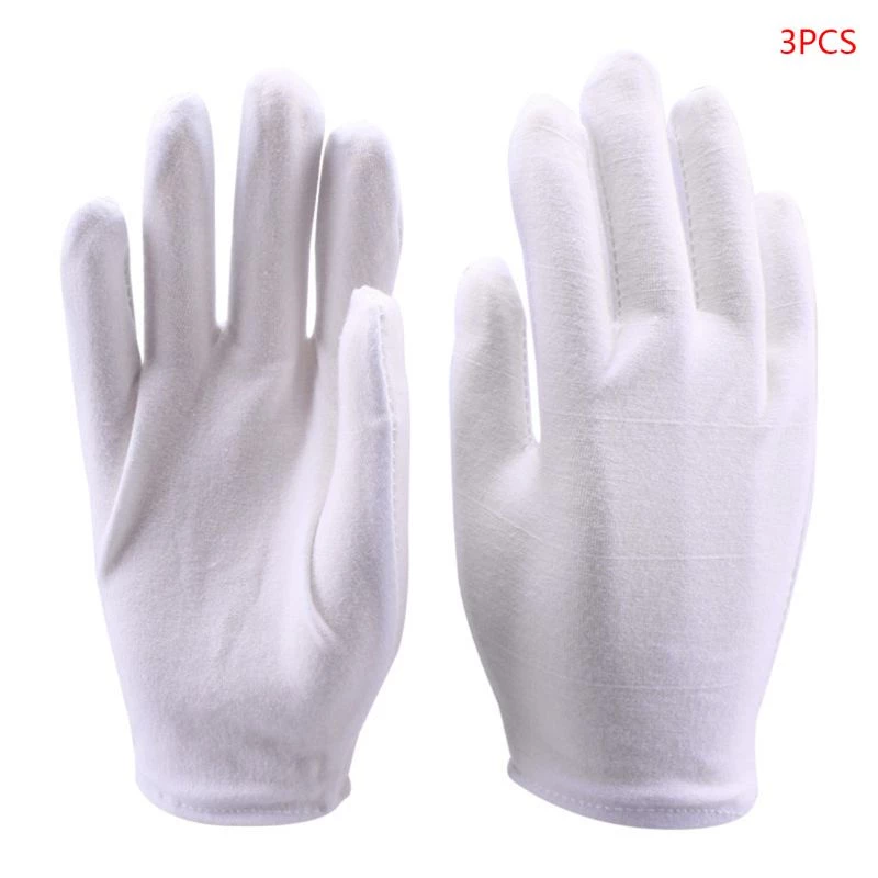 Set 3 đôi găng tay cotton phục vụ niêm cất vệ sinh kiểm tra trang sức bạc giữ khô tay màu trắng dành cho cả nam và nữ