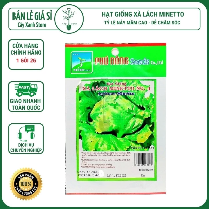 Hạt Giống Xà Lách Minetto - Hạt Giống Chất Lượng - Phú Nông Seeds - Key: Đất sạch, Phân Bón, Hữu Cơ, Xơ Dừa