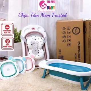 Chậu tắm gấp gọn kèm phao và nhiệt kế đo nước Mom Trusted chính hãng ( màu hồng/xanh )