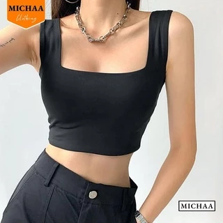 Áo Croptop Ba Lỗ Sát Nách Cổ Vuông Nữ Thun Gân Kiểu Dây Bản To MICHAA CR17