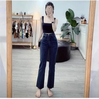 Quần jeans trơn ống đứng dãn xịn lưng cao