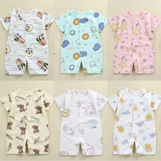 Bộ áo liền quần ngắn tay bằng vải Cotton họa tiết hoạt hình cho bé