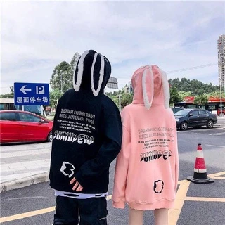 Áo hoodie dáng rộng có tai thỏ dễ thương cho nam và nữ