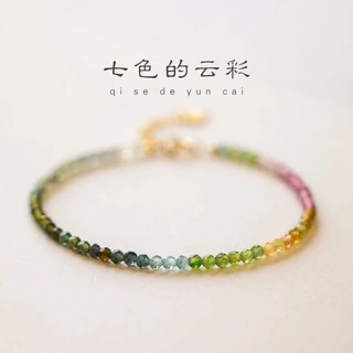 Vòng Tay Hạt Đá Tourmaline Nhỏ Cầu Vồng Siêu Nhẹ Đơn Giản Sang Trọng Dành Cho Nữ