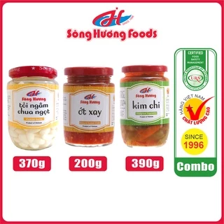 Combo 1 Hũ Tỏi Ngâm Chua Ngọt 370g + 1 Hũ Ớt Tươi Xay 200g + 1 Hũ Kim Chi 390g Sông Hương Foods