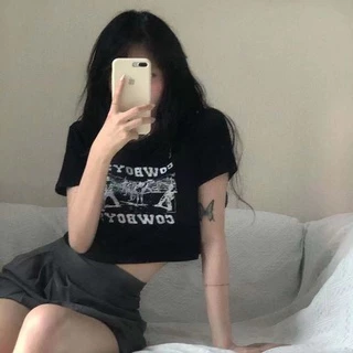 Áo Thun Croptop Ngắn Tay Phong Cách Hàn Quốc Dành Cho Nữ