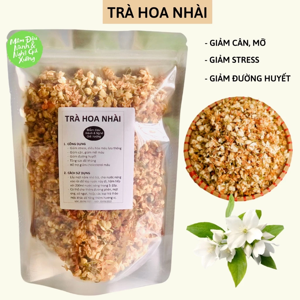 Trà hoa nhài khô (hoa lài) hỗ trợ giảm cân, giảm tích mỡ, hạ huyết áp, loại đẹp 100g