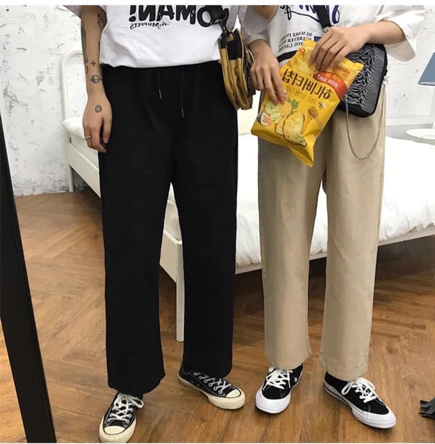 Quần Baggy Kaki ống xuông trơn Unisex