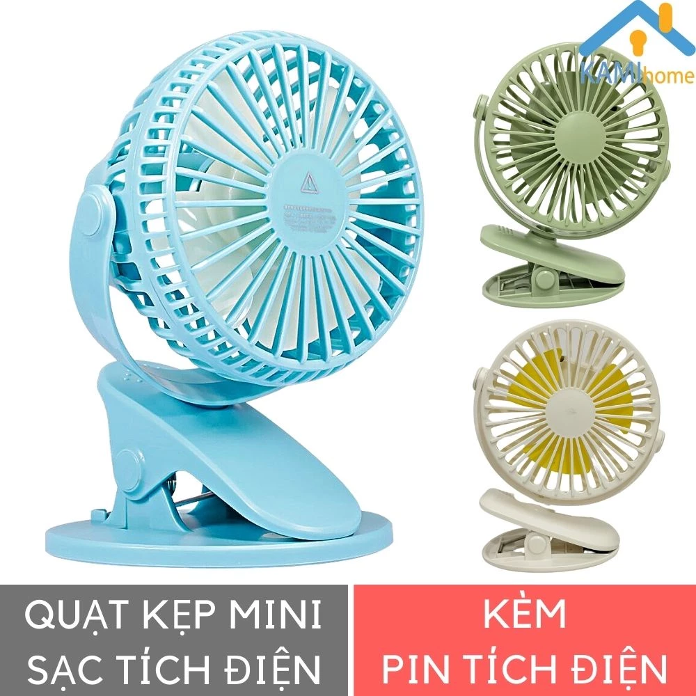 Quạt mini kẹp bàn xe đẩy cầm tay hoặc để bàn Pin sạc tích điện mã 17010