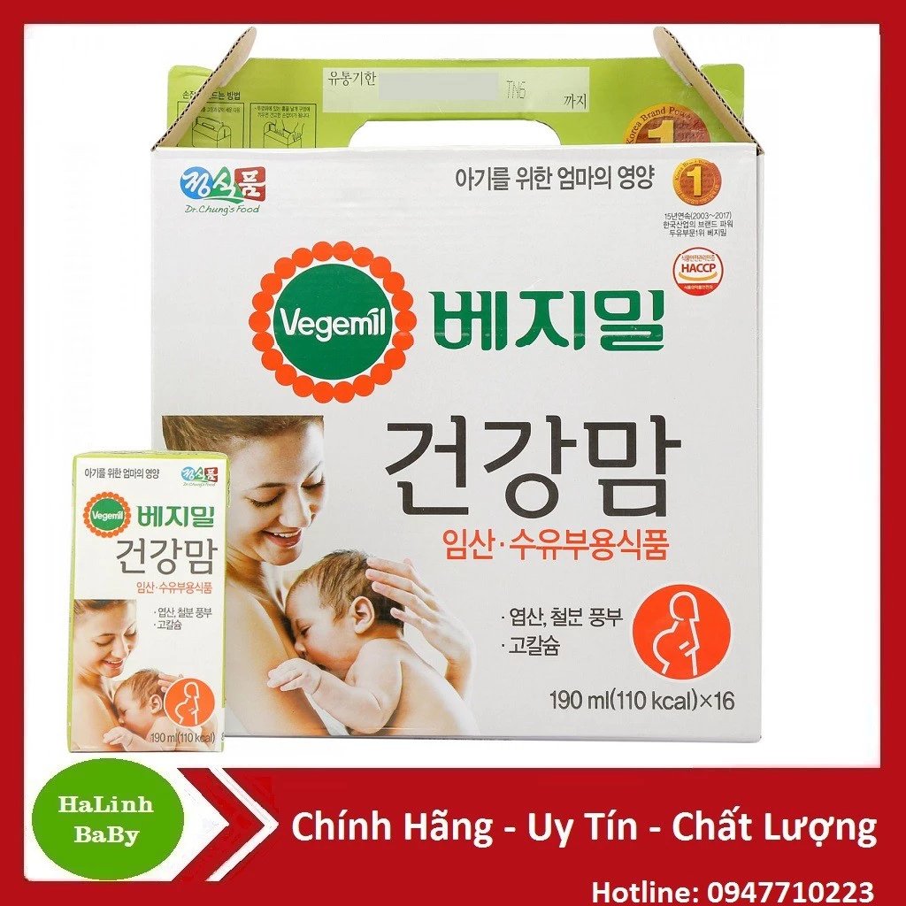 Sữa bầu Vegemil hàn Quốc (16 hộp 190ml) Date 11/2024