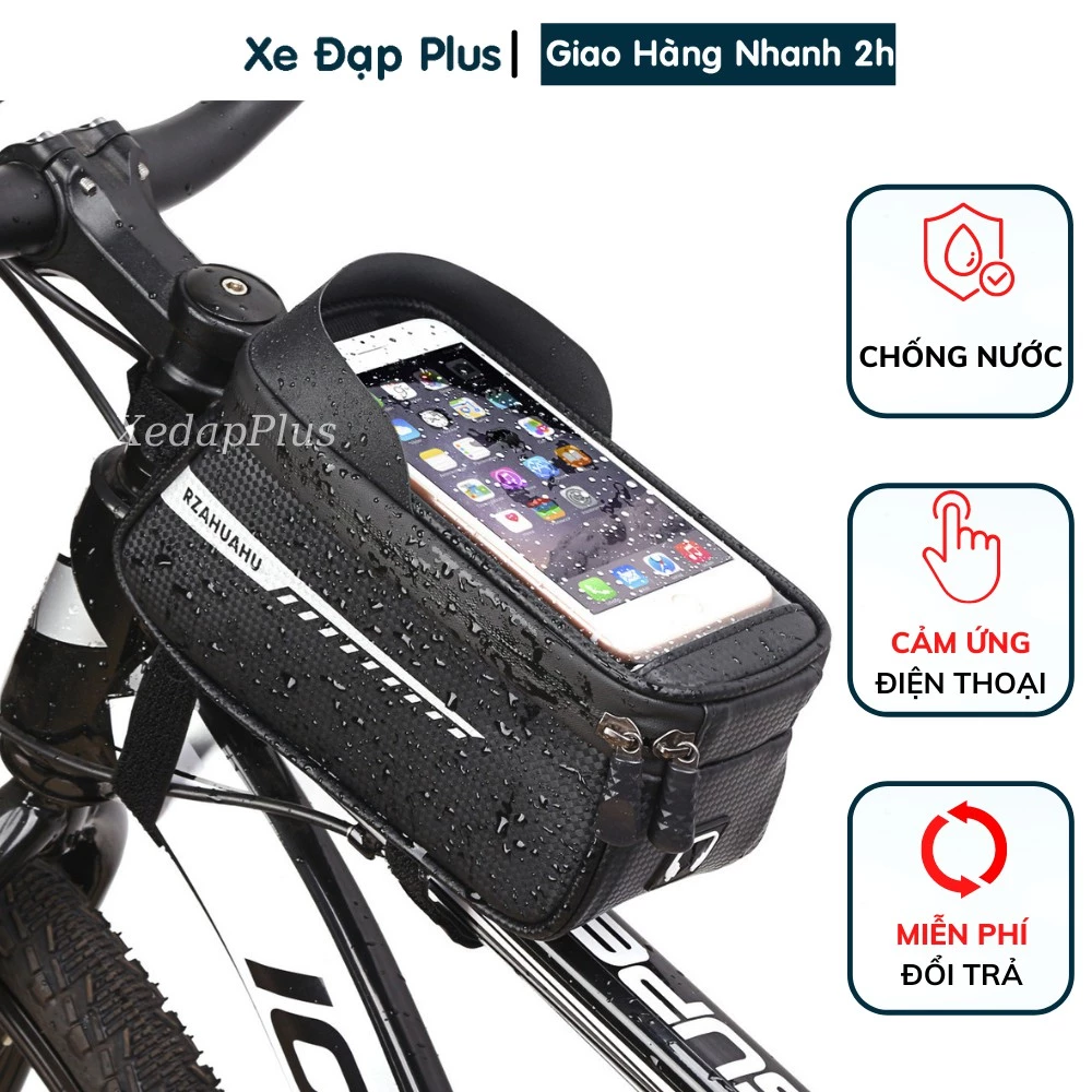 Túi đeo xe đạp thể thao Rzahuahu vân cacbon dáng đẹp đựng đồ xe đạp, điện thoại rộng có cảm ứng điện thoại -T50