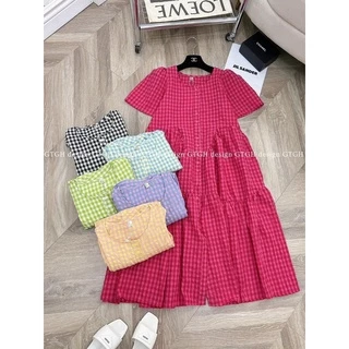 Đầm kẻ babydoll dáng dài siêu xinh- Váy kẻ hot che được mọi khuyết điểm