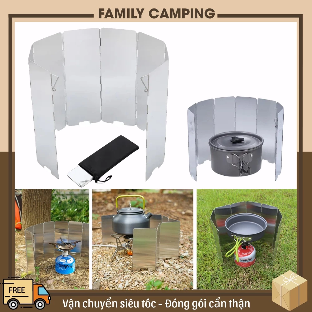 Tấm chắn gió bếp gas, bếp đun ngoài trời cản gió cắm trại dã ngoại, du lịch [Hàng có sẵn + ảnh thật + video]