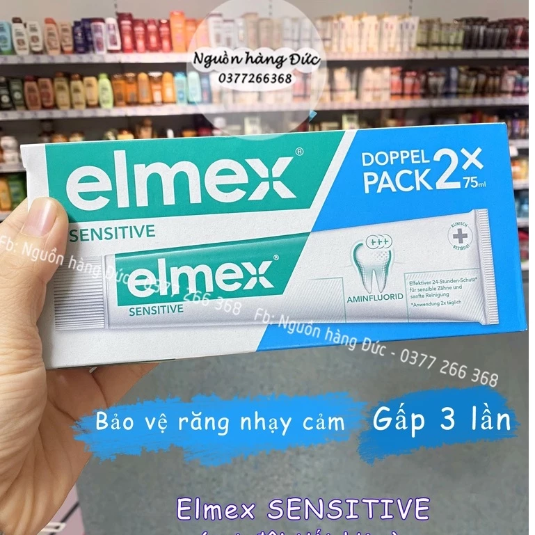 Kem đánh răng Elmex Sensitive Đức (set đôi) cho răng nhạy cảm ê buốt - Nguồn hàng Đức