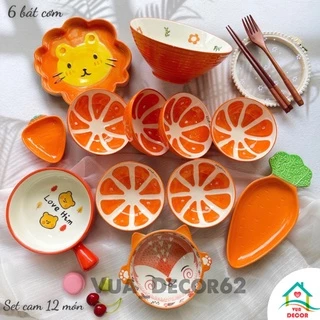 Bát Đĩa Sứ, Bát Ăn Cơm, Chén Dĩa Dễ Thương, Tô Sứ Decor Màu Cam C02