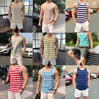 Áo Ba Lỗ Thun Cotton, Tanktop Nam Sọc Ngang Phong Cách Mặc Siêu Mát, Mịn, Thoáng Mát, Co Giãn